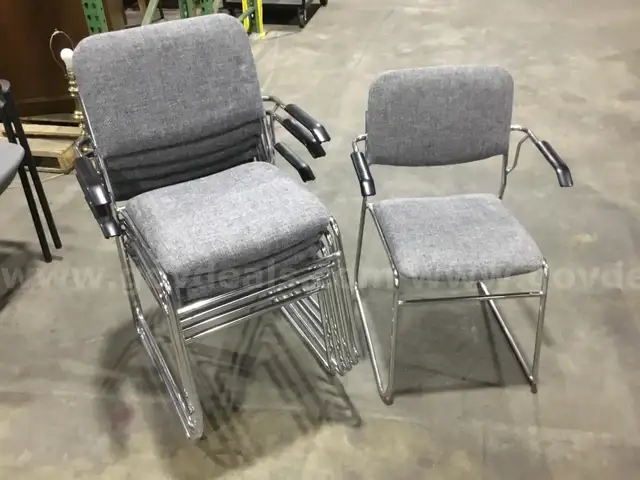 Six Metal Frame Stackable Chairs w/charcoal gray seating                                                           “C”