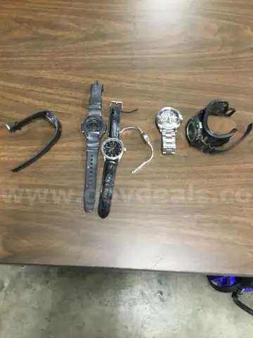 Lot of misc box items-silver Anne Klein clip on watch, 2 Casio watches, silver Fossil watch, Timex watch  &#x201C;DH&#x201D;