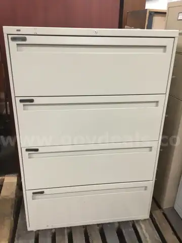 36 (LENGTH) x 19 (WIDTH) x 53 (HEIGHT) beige HON four drawer filing cabinet (NO KEY LOCKS INCLUDED)  “DH”