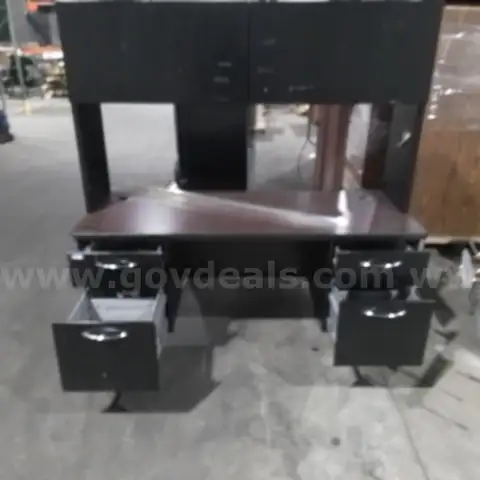 Black and Oakwood Metal 4 drawer Desk with Hutch 60"Lx24"Wx64"H "JM"