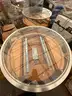 Lot of 2x Round Wood &#x26; Glass Display Cabinets