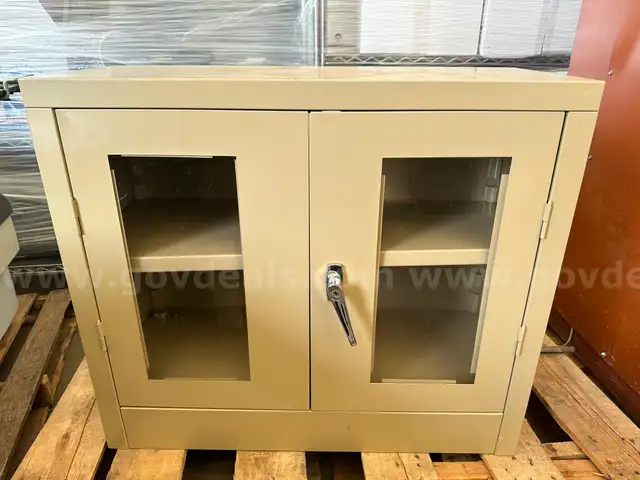 Metal Storage Cabinet with Clear-View Glass Doors