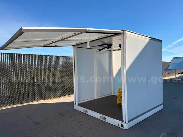 Heavy Duty Weatherproof Storage Unit w/ 4 Sided Hydraulic Lift Up Door Access