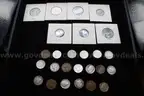COIN BOOKS (3); $2 BILL (6); $1 COIN (2); HALF DOLLAR COIN (3); QUARTERS (22); D