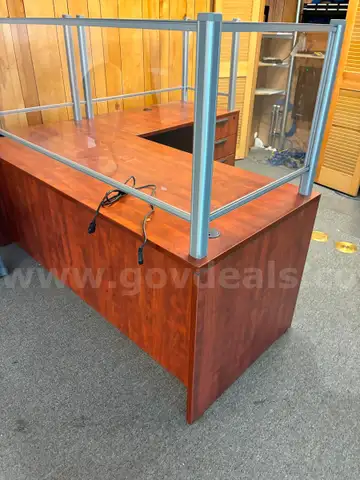 8 Matching Desks &#x26; 1 L Shaped Desk with Plexi Glass - On a Pallet Sold as a Set
