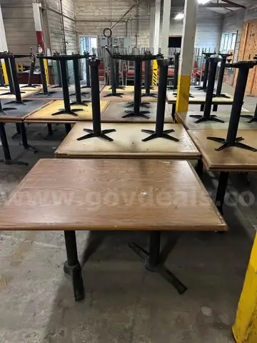 Lot of 37 dining tables - wood top, metal legs - most are 36x36x29 inches