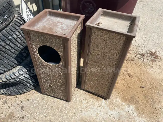 Lot of 2 Concrete Trash Cans with Ash Trays