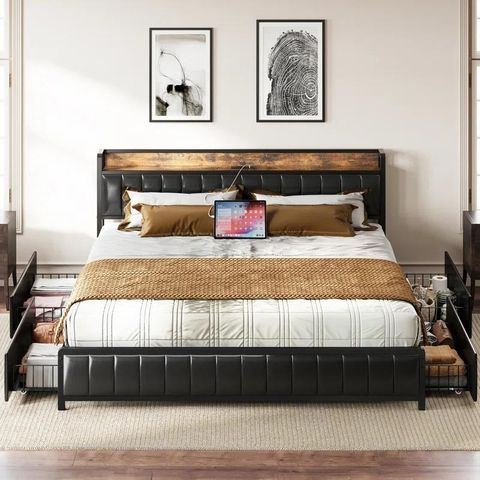 Vegan Leather Bookcase Bed 