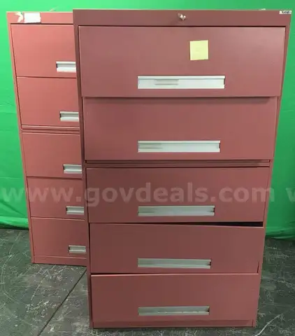 Lot of (2) Five Drawer Lateral File Cabinets