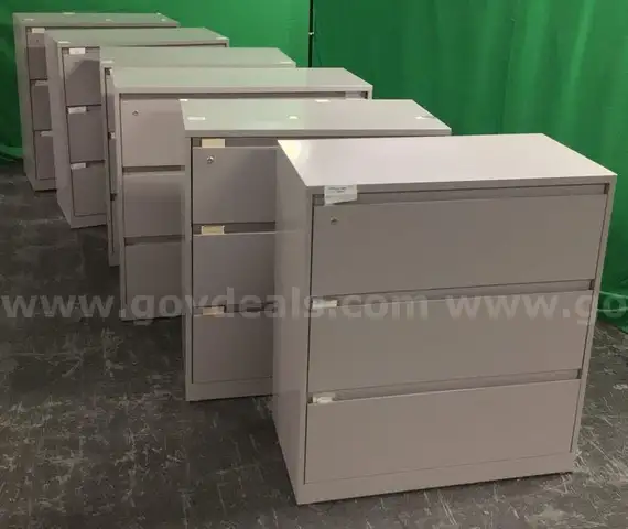 Lot of (6) Three Drawer Lateral File Cabinets