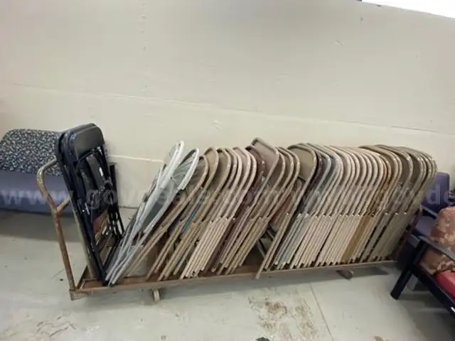 Lot of Approximate (38) Folding Chairs with Push Cart