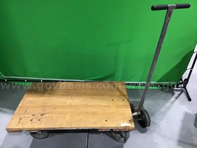 Vintage Wood Cart with Two Wheel Push Bar