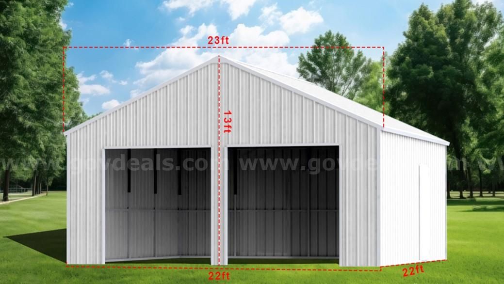 NEW 23ft x 22ft Double Car Garage Metal Shed with Side Door