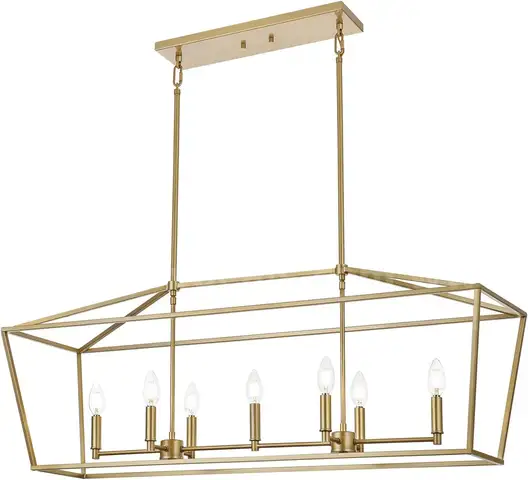 Brand New 7-Light Gold Linear Chandelier &#x2013; Modern Candle-Style Ceiling Fixture for Kitchen, Dining Room MSRP $270