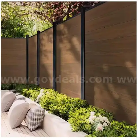 Around 90 feet of NEW Composite Privacy Fence TEAK&#x2013; Includes 15 sections with aluminum posts and hardware MSRP $7500