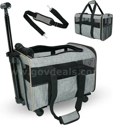 Brand New Airline-Approved Rolling Pet Carrier &#x2013; Soft-Sided Travel Bag with Removable Wheels for Dogs &#x26; Cats (Gray)