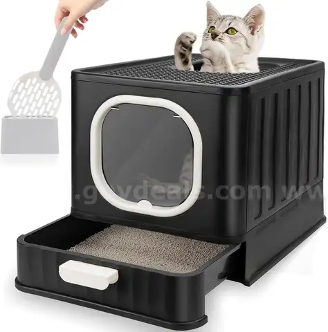 Brand New Foldable Cat Litter Box with Lid - Enclosed Anti-Splash Design, Easy-Clean Drawer &#x26; Scoop - Shipping Available