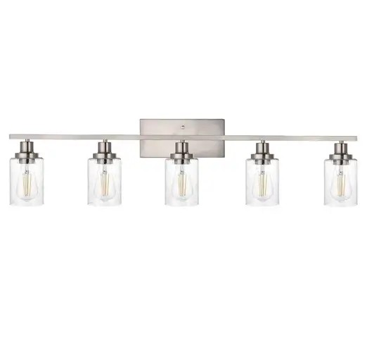 Brand New - Brushed Nickel Bathroom Light Fixtures 5-Light Bathroom Vanity Light with Clear Glass Shade