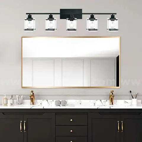 Brand New - Modern 5 Lights Wall Sconce with Clear Glass Shade Bathroom Light Black - Shipping Available