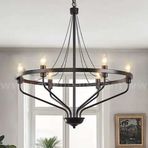 Brand New - Black 26in Metal Chandelier Over Dining Table Farmhouse 6-Light - Shipping Available