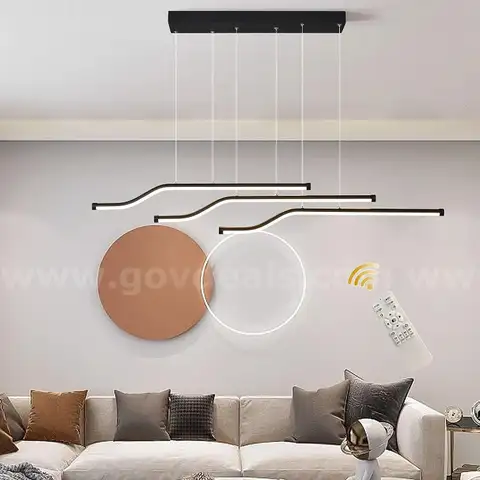 Brand New - Qcyuui Modern LED Dimmable Pendant Light with Remote &#x2013; 3-Light, 46.8&#x22; Matte Black Adjustable Height
