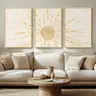 Brand New - Large Framed Boho Sun Abstract 3 Piece Bohemian 24&#x22;x36&#x22; - Shipping Available