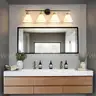 Brand New - 4-Light Modern Vanity Lights for Bathroom  Black and Gold Wall Sconce Lighting with Frosted Milky Glass