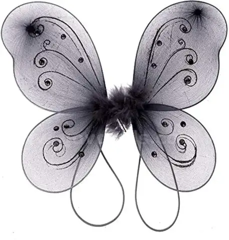 Brand New - Organza Nylon Butterfly Fairy Wings w/Rhinestone Glitters (22&#x22; x 15&#x22;, Black) - Shipping Available