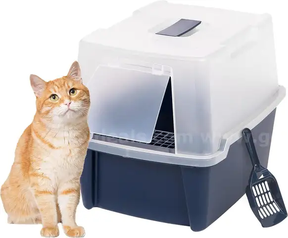 IRIS USA Cat Litter Box, Litter Box Enclosure with Scoop and Front Door Flap - Shipping Available