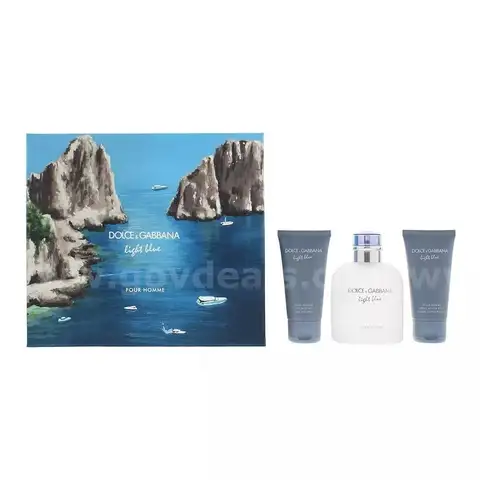 Brand New - Dolce and Gabbana Light Blue 4.2oz EDT Spray, 1.6oz After Shave Balm, 1.6oz Shower Gel 3 Pc Gift Set