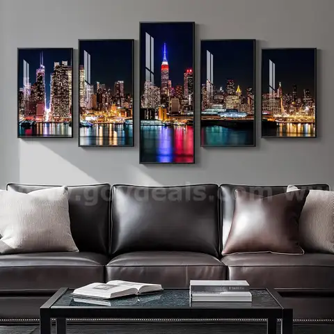 Brand New - Framed Large  Manhattan Night Wall Art for Living Room, 5 Piece - Shipping Available