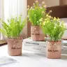 Brand New - 3Pcs Hello Spring Artificial Flowers with Burlap Bag Vases - Shipping Available