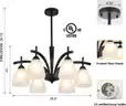 Brand New - Modern Farmhouse Black Frosted Glass Chandelier Rustic 6 Lights - Shipping Available