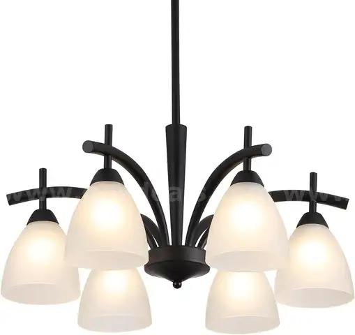 Brand New - Modern Farmhouse Black Frosted Glass Chandelier Rustic 6 Lights - Shipping Available