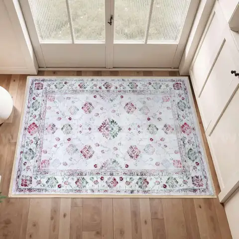 Brand New - Washable Area Rug 2'x3' Entryway Rug Indoor Door Mat Vintage Floral Rug (Pink and Green)- Shipping Available