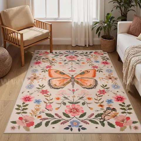 Brand New - Rugs for Inside House 2&#x27;x3&#x27;, Washable Non-Slip Ultra Thin Bathroom Rug, Beige/Pink - Shipping Available