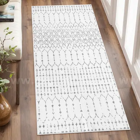 Brand New - 2'x5' Moroccan Washable Runner Rug Non-Slip, White - Shipping Available