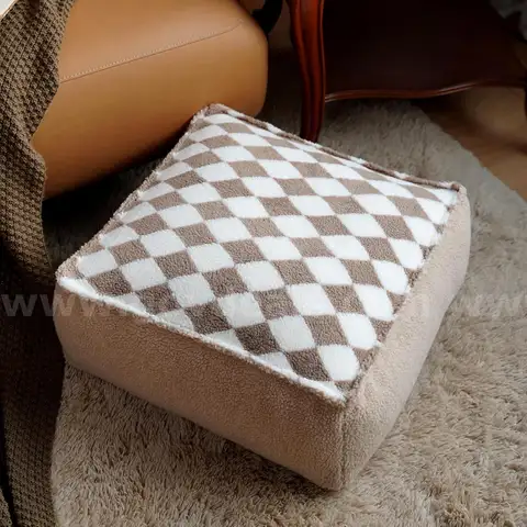 Brand New - Unstuffed Pouf Cover Ottoman Footrest Soft Touch Floor, Khaki Rhombic, Square - Shipping Available