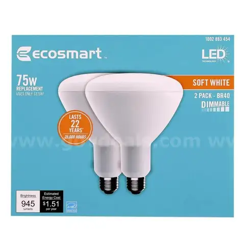 Brand New - 2 PACK - 75-Watt Equivalent BR40 Soft White (2700K) Dimmable LED Light Bulb - Shipping Available