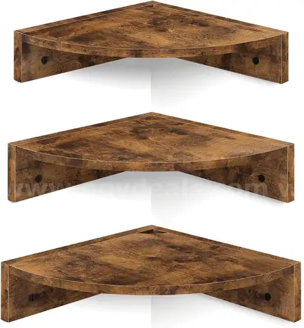 Brand New - Set of 3 Floating Corner Shelves with Cord Hole, 3 Tier Wood Wall Display Shelf - Shipping Available