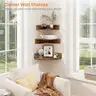 Brand New - Set of 3 Floating Corner Shelves with Cord Hole, 3 Tier Wood Wall Display Shelf - Shipping Available