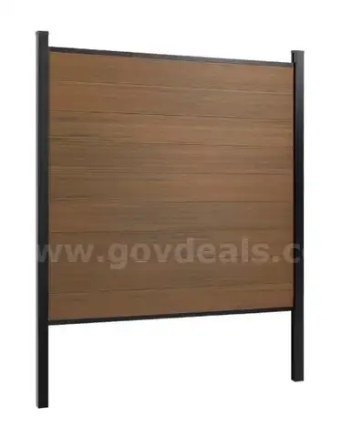 Around 90 feet of NEW Composite Privacy Fence TEAK– Includes 15 sections with aluminum posts and hardware MSRP $7500