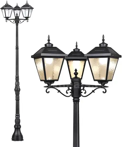 Brand New - Solar Lamp Post Light, Tall 128" Triple Heads Dusk to Dawn Outdoor Waterproof - Shipping Available