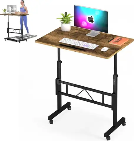 Brand New - Small Standing Desk Adjustable Height, Mobile Table with Wheels, Brown - Shipping Available