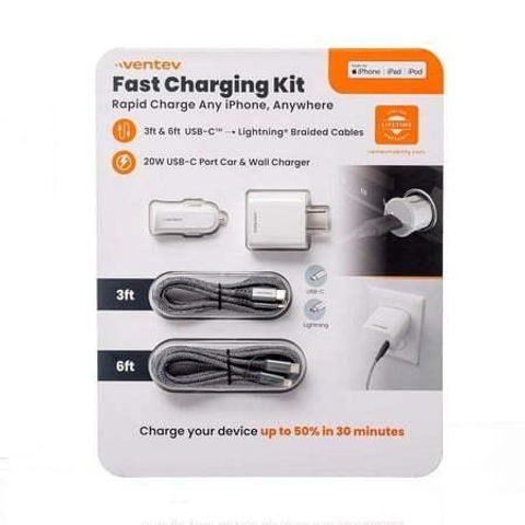 Ventev Fast Charging Kit with PD Car & Wall Chargers 3 & 6 USB-C to ...