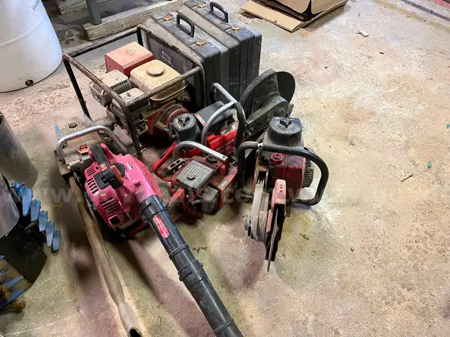 Lot of Gas-Powered Hand Tools – Saws, Blower, Generator, Municipal Surplus Equipment