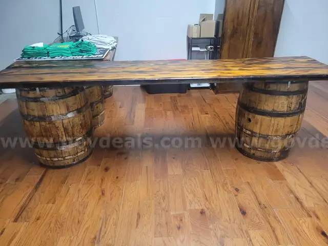 1 of 1 - 10.5ft long Whiskey Barrel Table