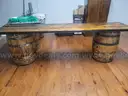 1 of 1 - 10.5ft long Whiskey Barrel Table