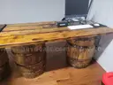 1 of 1 - 6.5 FT Long Whiskey Barrel Table