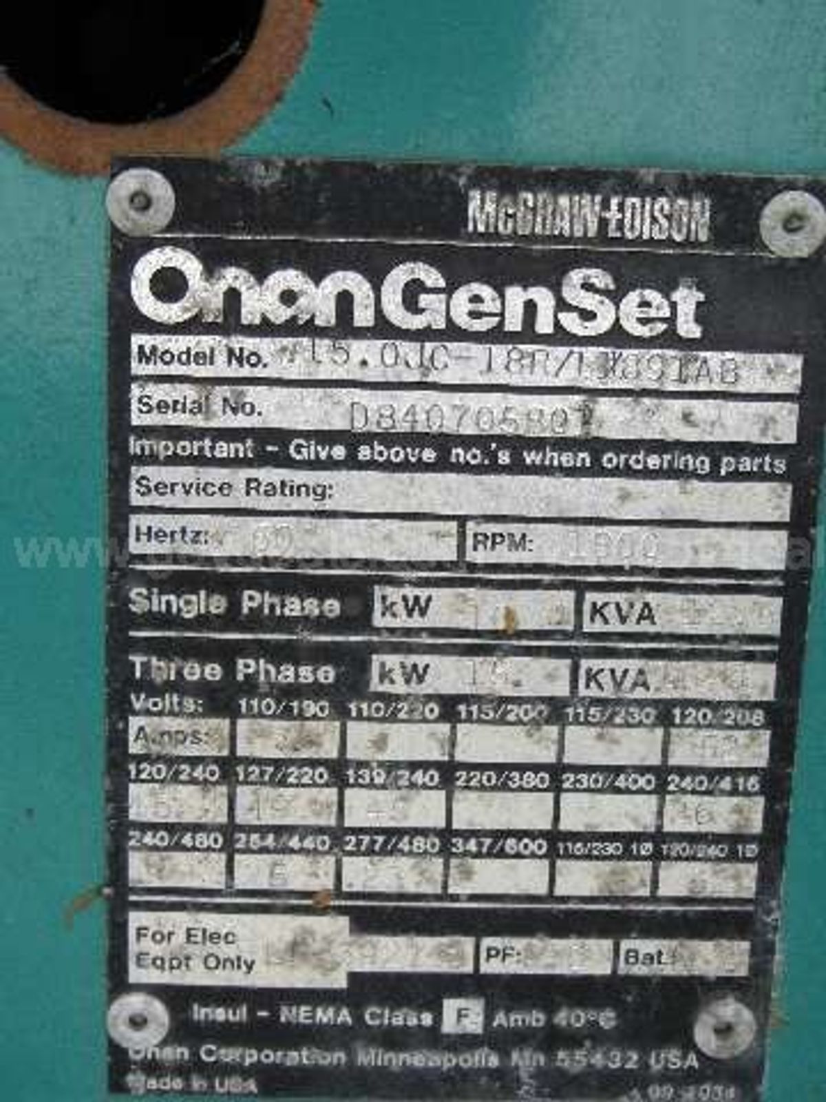 Onan Generator Model 15.OJC | GovDeals